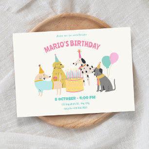 Invitation Chien de fête coloré couleurs pastel anniversaire