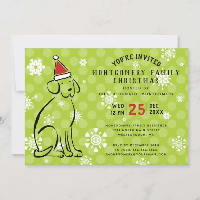 Invitation Chien de Noël moderne Red Santa Hat Fête de Noël (Devant)