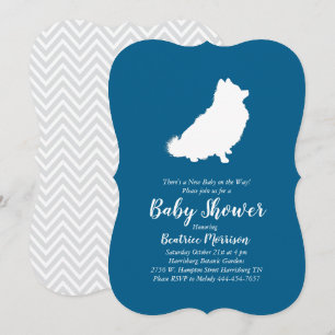 Invitation Chien de Poméranie Baby shower Blue Boy