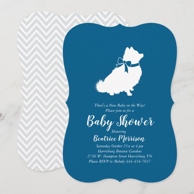 Invitation Chien de Poméranie Baby shower Blue Boy (Devant / Derrière)