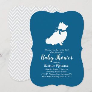 Invitation Chien de Poméranie Baby shower Blue Boy