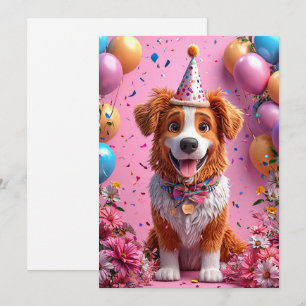 Invitation Chien heureux célébrant son anniversaire