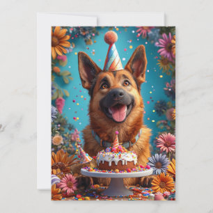 Invitation Chien heureux célébrant son anniversaire