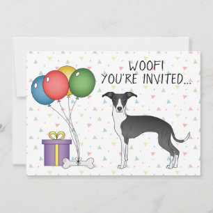 Invitation Chien Italien Greyhound Noir et Blanc Jour de Nais