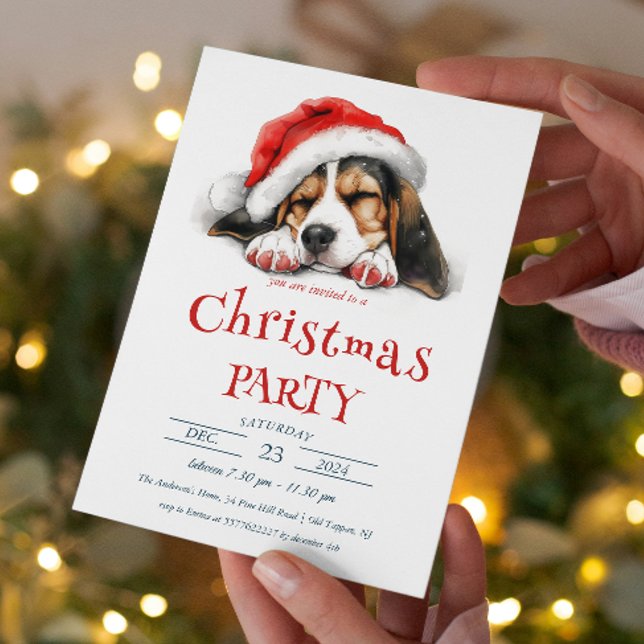 Invitation Chien mignon avec le chapeau de Noël fête (Créateur téléchargé)