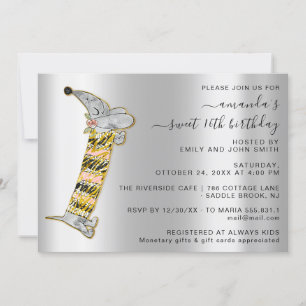 Invitation Chien mignon Doux 16e fête d'anniversaire Silver G