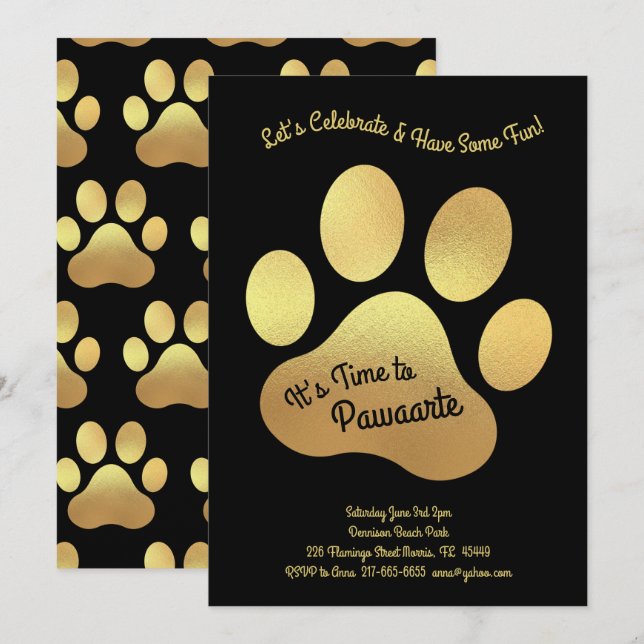 Invitation Chien mignon Empreinte de patte Enfants 1er Annive (Devant / Derrière)
