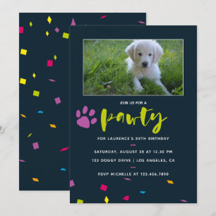 Invitation Chien ou Chiot Anniversaire photo confetti invitat