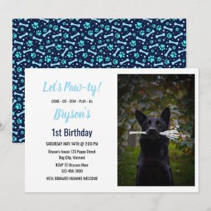 Invitation Chien Personnalisé Anniversaire Bleu Empreinte de 