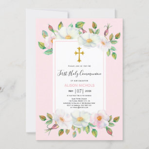 Invitation Chien sauvage blanc rose floral brush Première com
