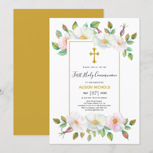 Invitation Chien sauvage blanc rose or floral Première commun