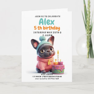 Invitation Chien-taureaux français avec gâteau d'anniversaire