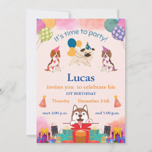 Invitation Chiens amusants 1er anniversaire