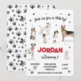 Invitation Chiens d'aquarelle réaliste fête d'anniversaire, n