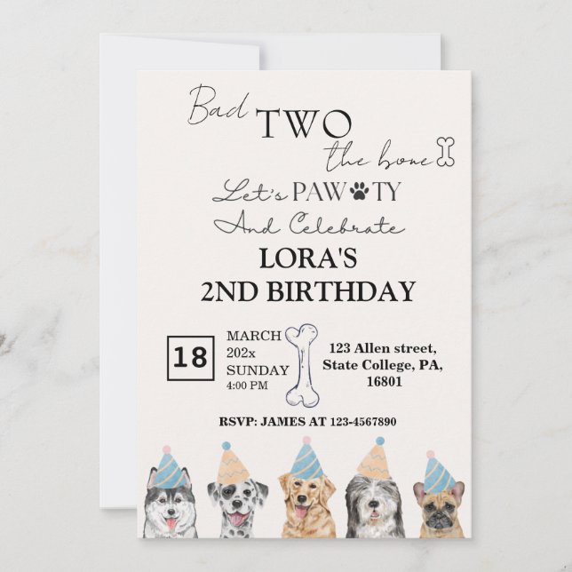 Invitation Chiens de chiots mignons Pawty fête d'anniversaire (Devant)
