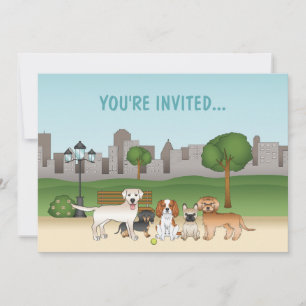 Invitation Chiens de dessin animé mignons dans un parc d'anni