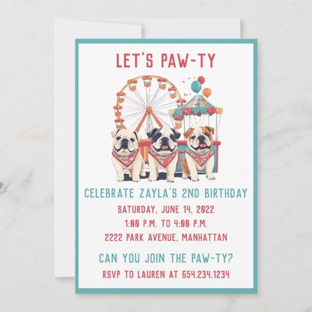 Invitation Chiens De Fête Anglais À Un Carnaval (Devant)