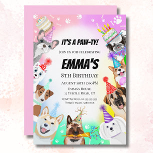 Invitation Chiens de fête avec gâteau de fête 