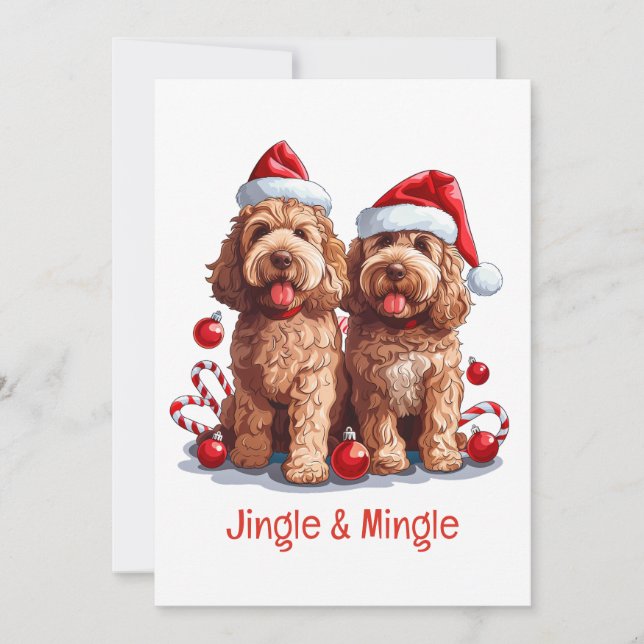 Invitation Chiens De Noël Goldendoodle Jingle Et Mingle (Devant)