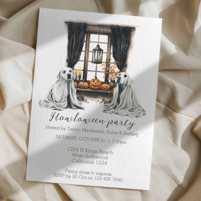 Invitation Chiens d'Halloween Fun Howloween (Halloween Dogs Themed Party Howloween Fun Invitations from Ricaso. Two dogs Halloween party.)