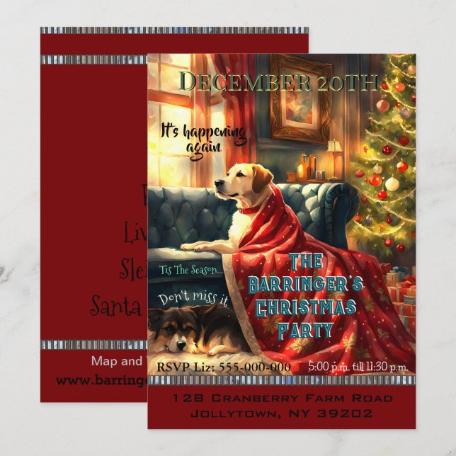 Invitation Chiens en attente de 4 cette fête annuelle de Noël (Devant / Derrière)