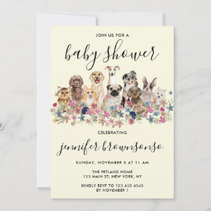 Invitation Chiens jaunes Animaux Baby shower de célébration d