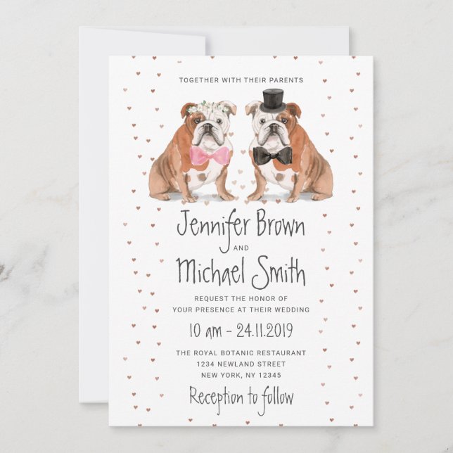 Invitation Chiens Mariages de Bulldog anglais (Devant)