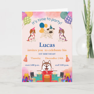 Invitation Chiens mignons amusants 1er anniversaire