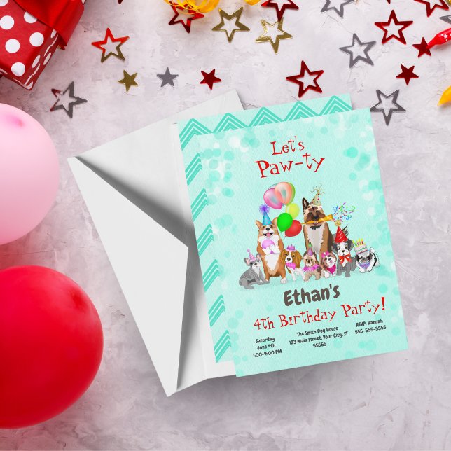 Invitation Chiens mignons Anniversaire Célébration Paw-ty (Créateur téléchargé)