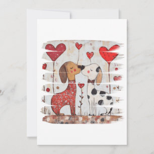 Invitation Chiens Romantiques avec Ballons en Forme de Cœur