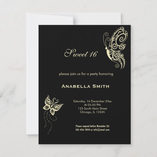 Invitation Chiffon citron doux 16 papillons (Devant)