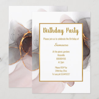 INVITATION CHIFFON NOIR LUXE BLUSH ANNIVERSAIRE