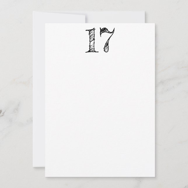Invitation chiffre 17 numéro dix-sept manuscrit géant (Dos)