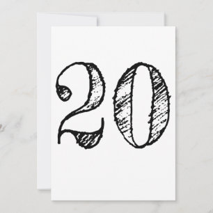 Invitation chiffre 20 numéro vingt manuscrit géant