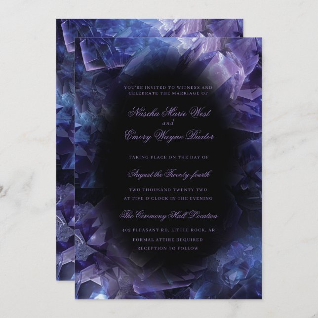 Invitation Chiffres de sorcière Boho pourpre foncé Mariage no (Devant / Derrière)