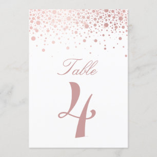 Invitation Chiffres de table Faux Rose Gold Foil Confetti