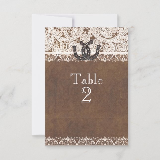 Invitation Chiffres de table Rustic Horseshoes & Lace Country (Dos)