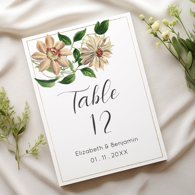 Invitation Chiffres de tableau blanc rouge vert floral (White red green floral botanical Table Numbers)