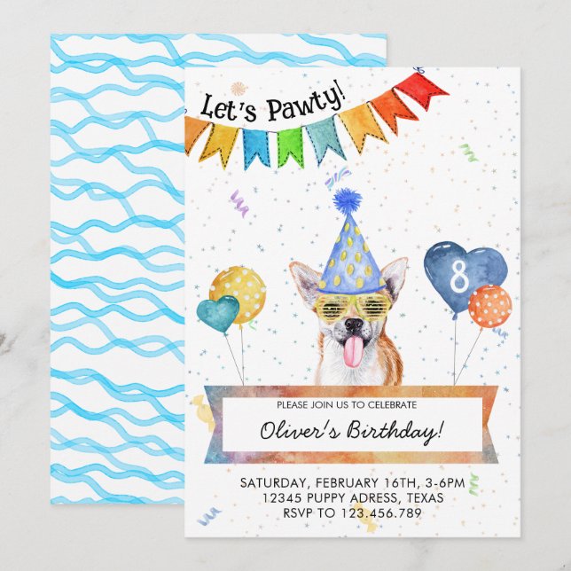 Invitation Chihuahua laisse Pawty Dog fête d'anniversaire (Devant / Derrière)