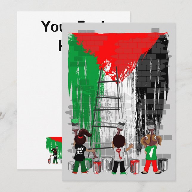 Invitation Children of Gaza Painting Palestine Flag  (Devant / Derrière)