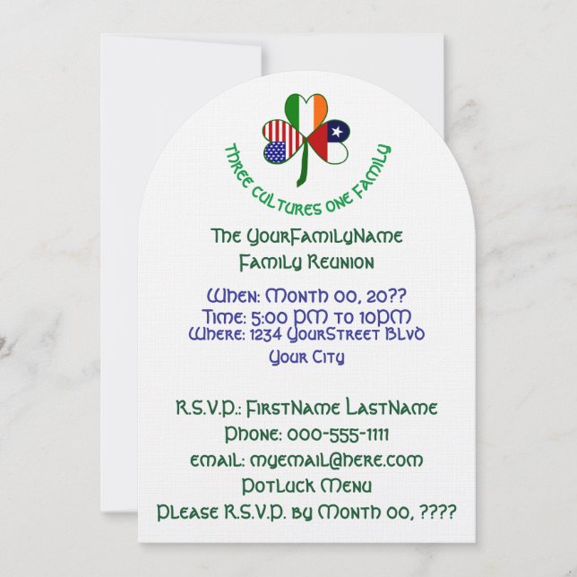 Invitation Chilien Irlandais Etats-Unis Réunion de famille Sh (Devant)