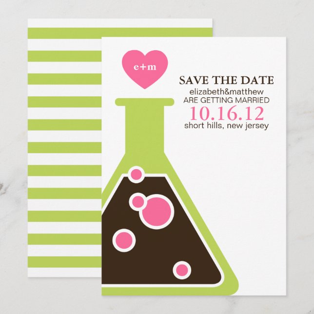 Invitation Chimie Parfaite Mariage Épargnez la Date (Devant / Derrière)