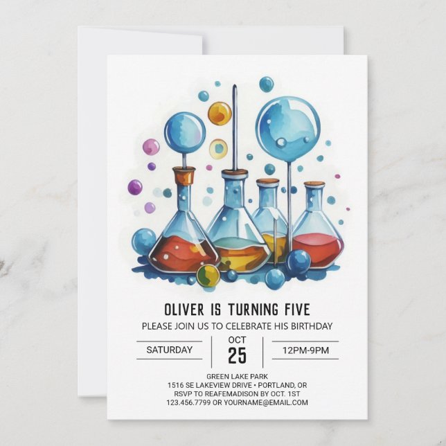 Invitation Chimie pour enfants Whimsy Scientifique Anniversai (Devant)