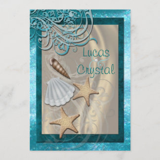 Invitation Chimmering Seashell Plage Turquoise Mariage Invita