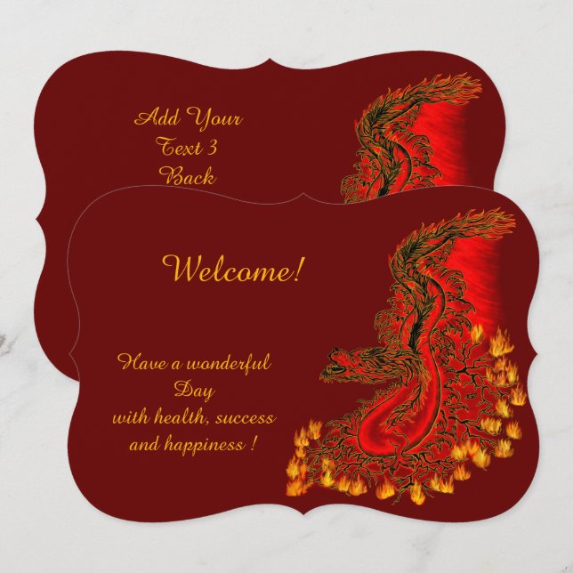 Invitation China Dragon in red and gold , Add Your texte (Devant / Derrière)