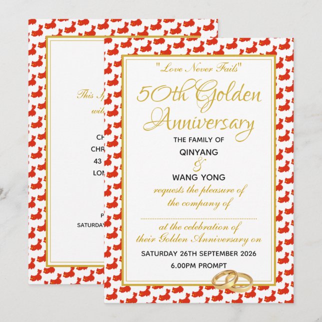 Invitation CHINA Écriture Sainte Personnalisé 50e Anniversair (Devant / Derrière)