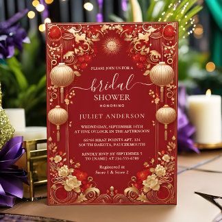 Invitation Chine asiatique Bilingue Hei Bold Fête des mariées