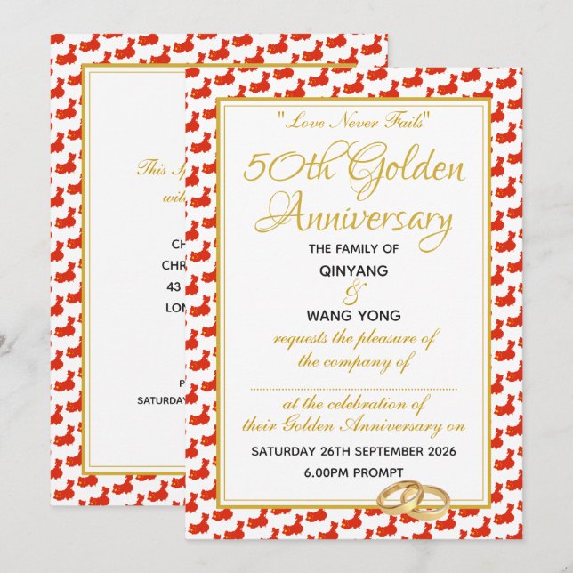 Invitation CHINE Écriture chrétienne Custom 50e anniversaire (Devant / Derrière)