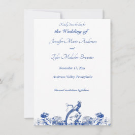 Invitation Chine florale bleue et blanche Motif avec oiseaux