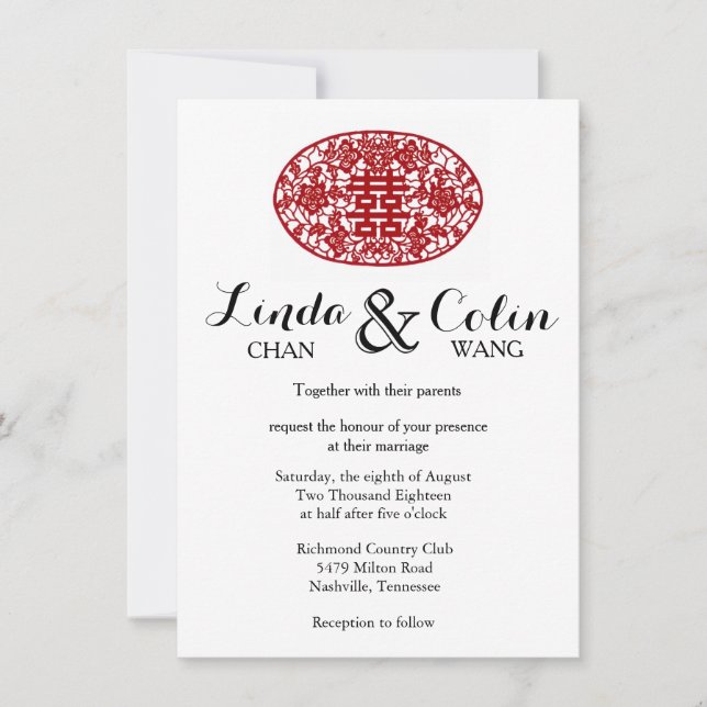 Invitation Chine : Un mariage au bonheur double pour tous (Devant)